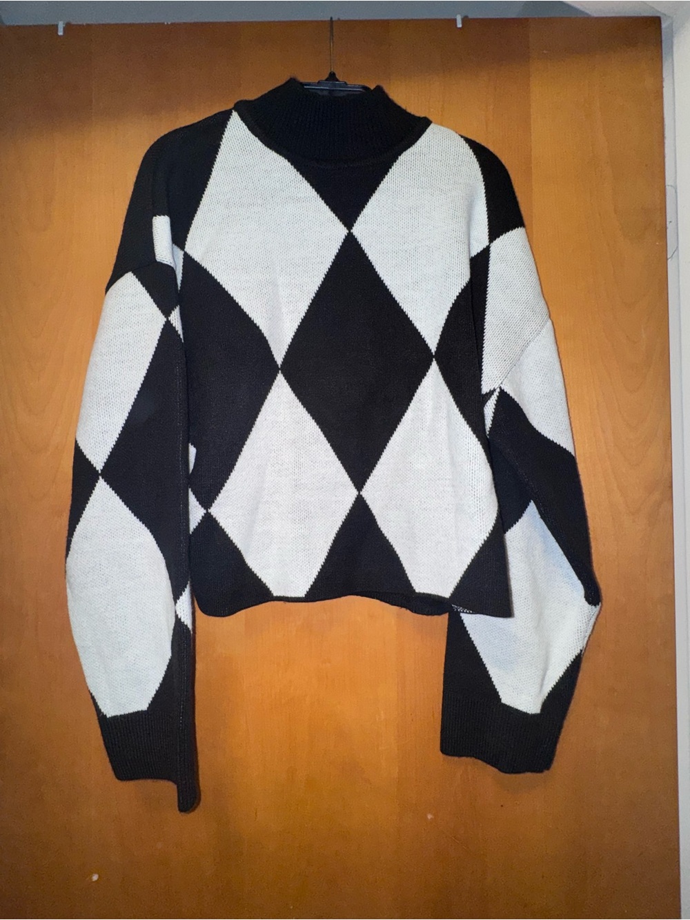 H&M Black & White Argyle Turtleneck Sweater